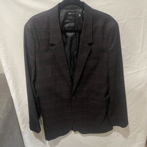 ASOS Design Men’s Plaid Blazer Jacket Black Burgundy Check US 40 UK 40 EU 50